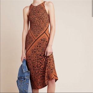 Farm Rio for Anthropologie Alyse Midi Dress Knit Leopard Paisley Print Size M